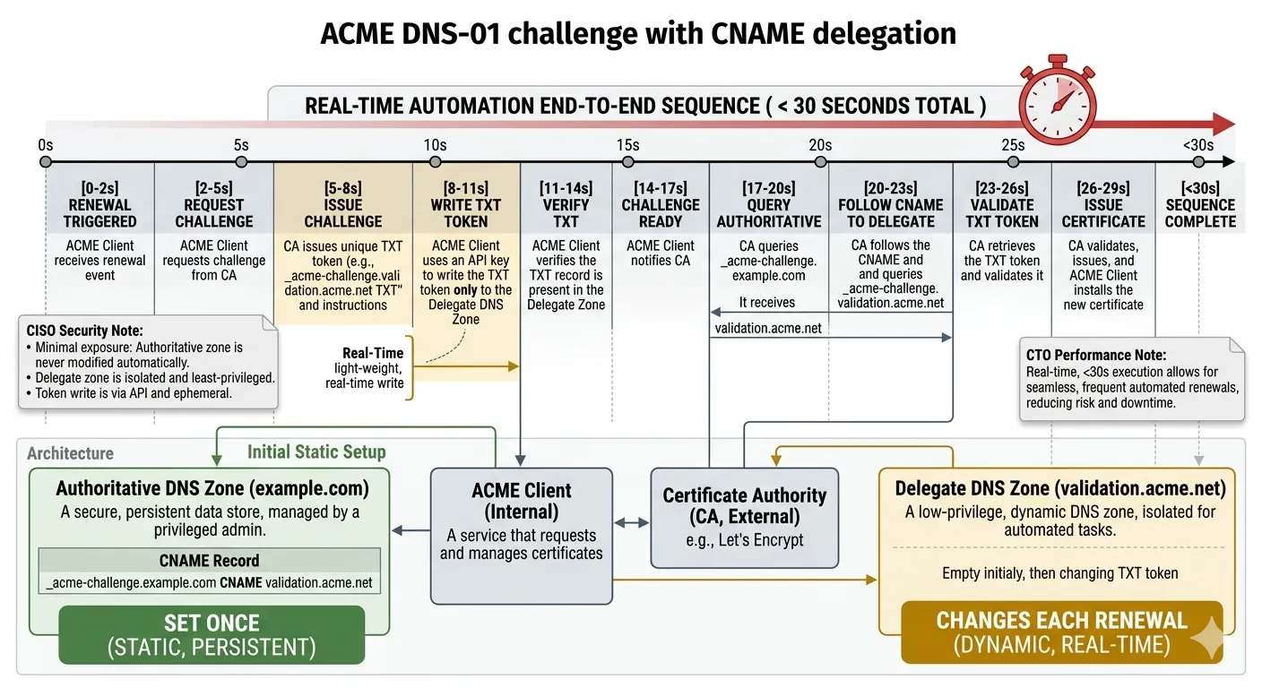 DNS-01 persistent CNAME delegation flow